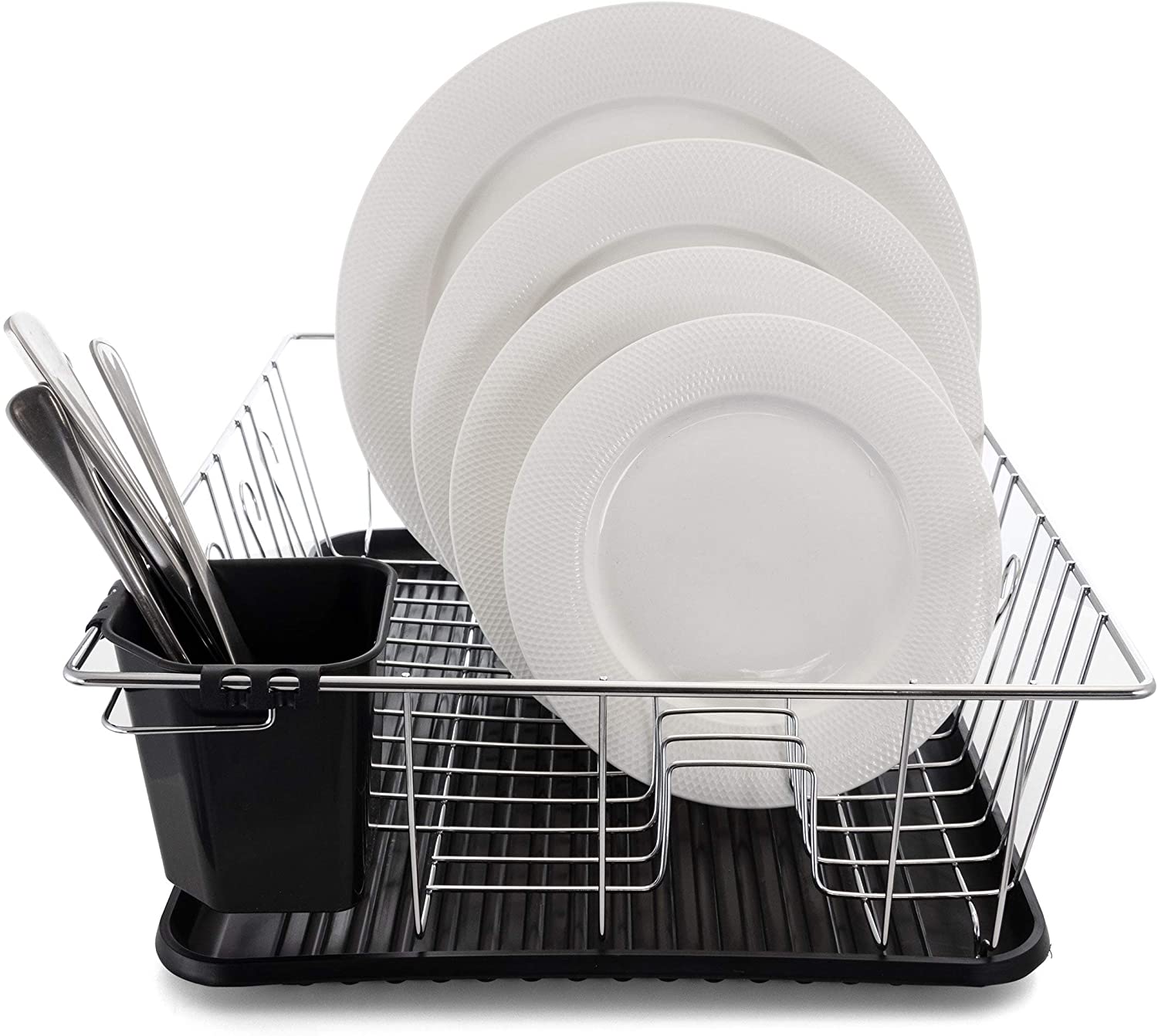 Unknown1 22 Inch Chrome Dish Rack Black Draining Tray Stainless Steel Finish