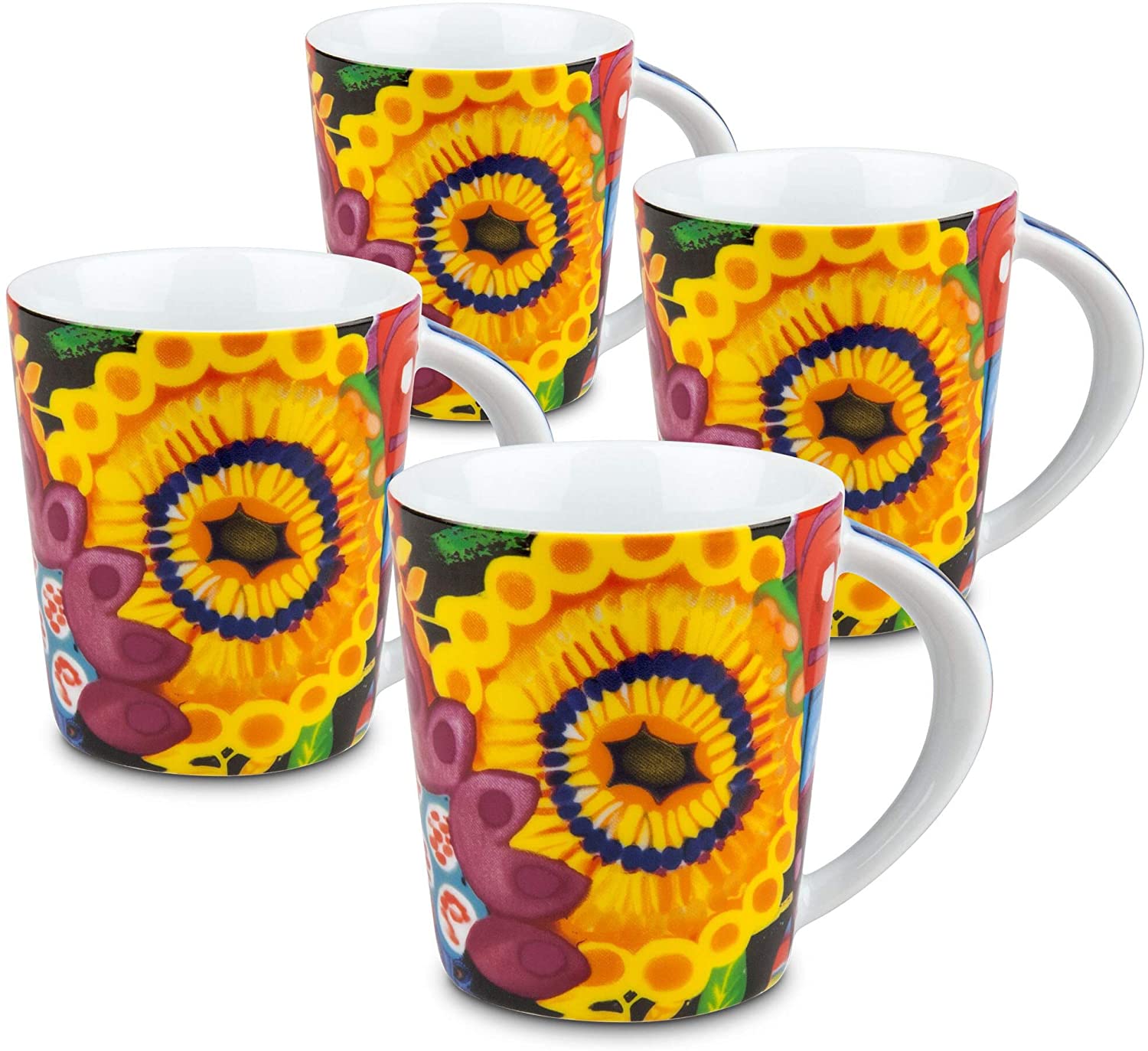 Unknown1 Power Art Mugs (Set 4) Red Geometric Porcelain 4 Piece Dishwasher Safe Microwave