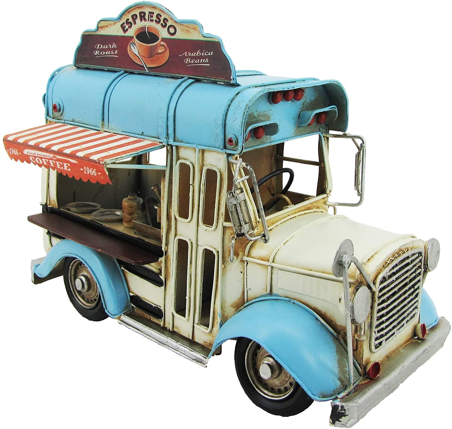 Unknown1 Blue Vintage Coffee Truck Small Traditional Iron Antique Weather Resistant