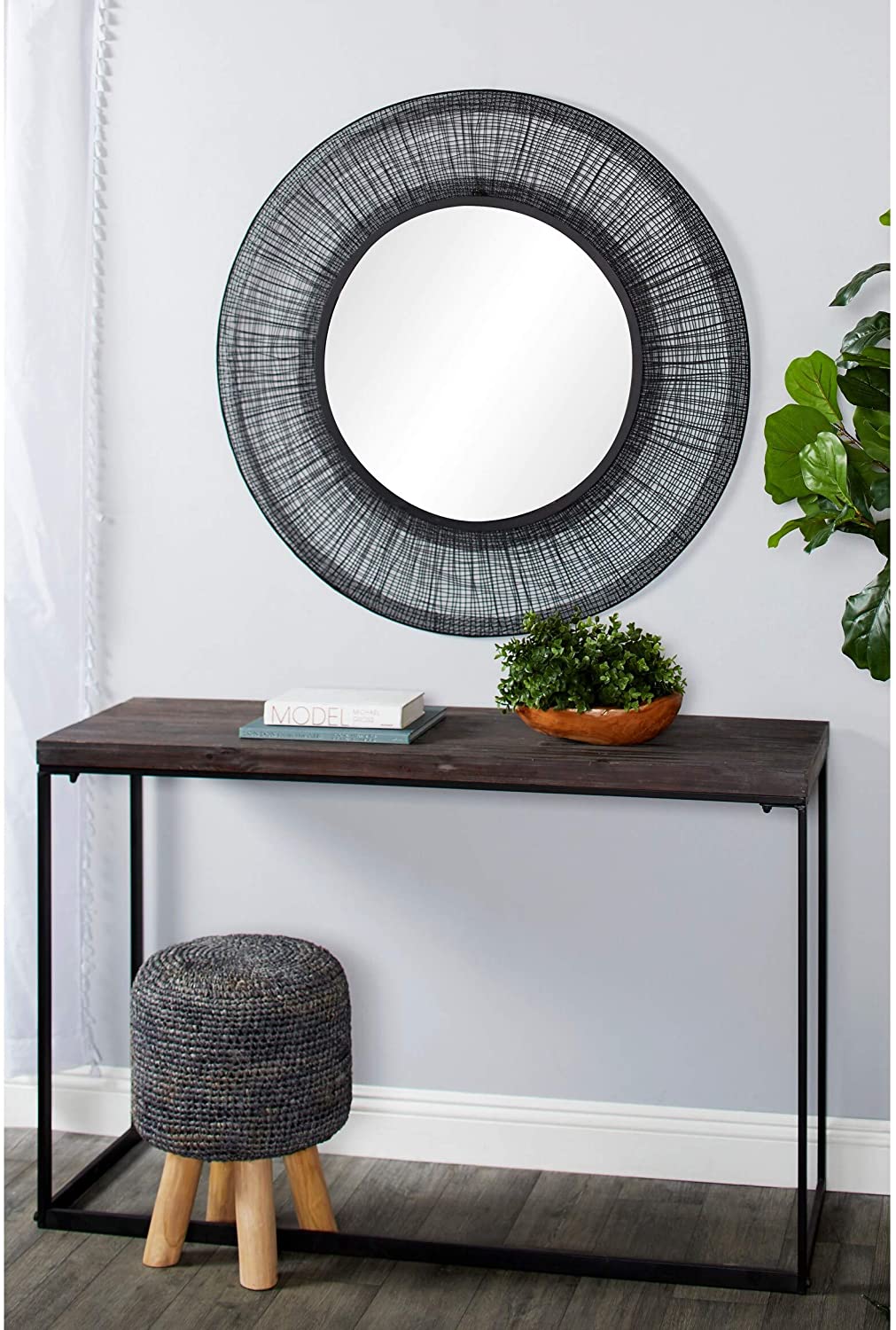 Unknown1 Large Round Metal Wall Mirror Black Mesh Frame 40 X 1 40round Modern Contemporary