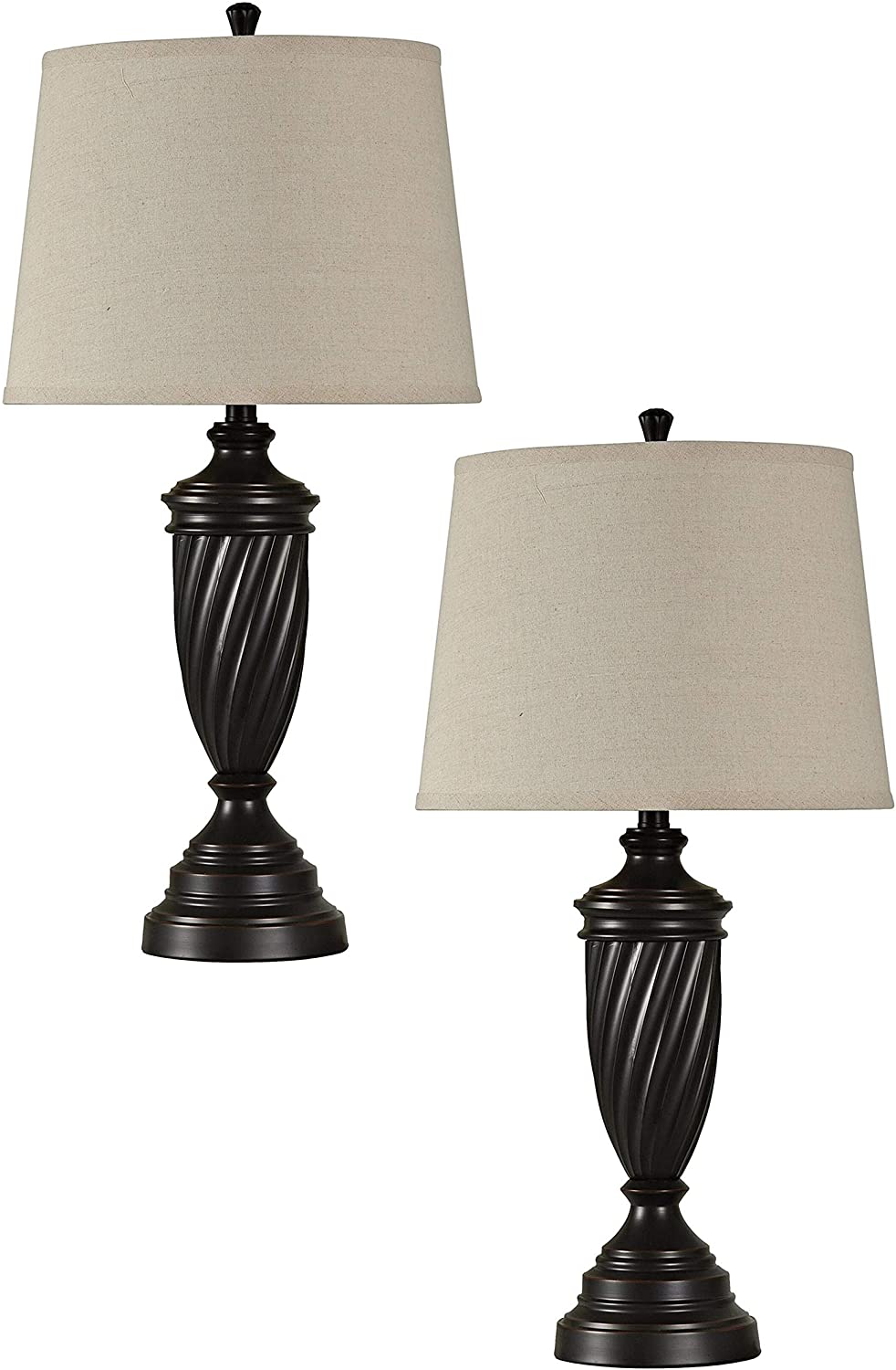 Oiled Bronze Wood Table Lamp Cream Hardback Fabric Shade (Set 2) Brown Transitional