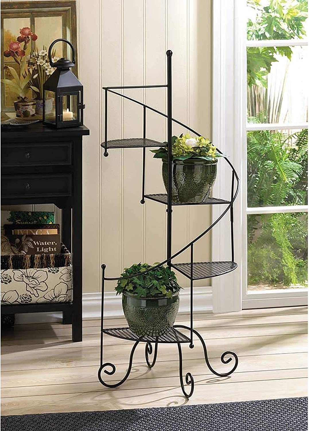 Unknown1 Spiral Metal 4 Step Plant Stand Black