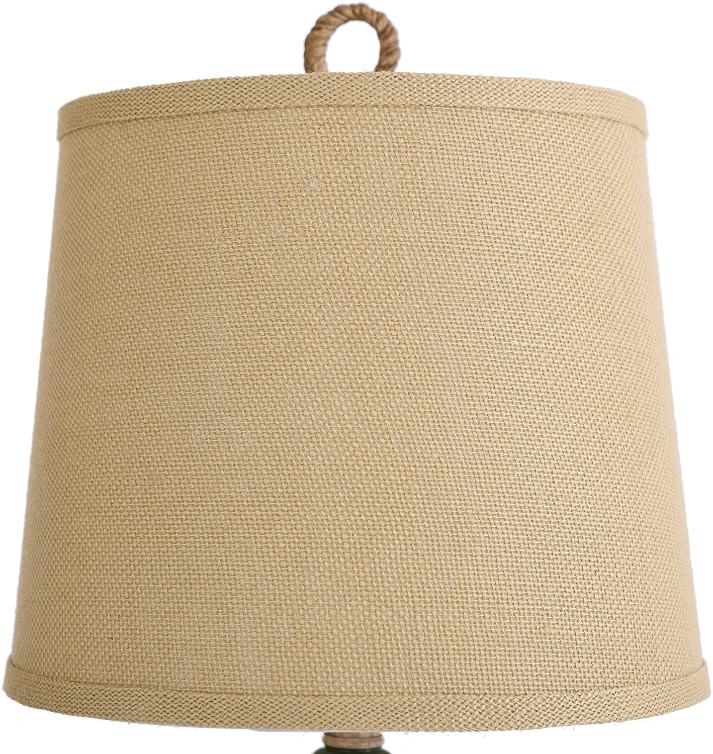 Nautical White 1 Light Table Lamp Burlap Shade Circle Faux Rope Finial Coastal