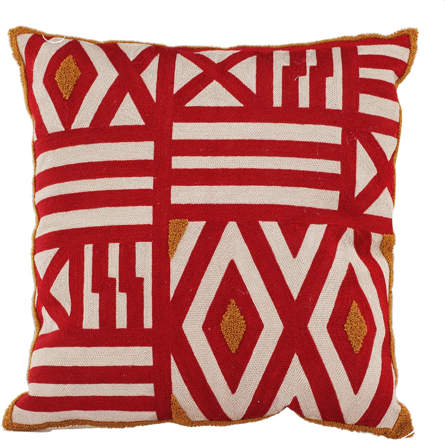 Unknown1 Red/Yellow Cotton Blended Embroidered Throw Pillow Red Yellow Abstract Modern Contemporary Acrylic Cotton Single