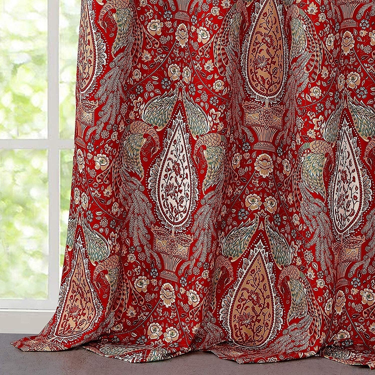 MISC Peacock Floral Pattern Blackout Window Curtain Grommet 2 Layers Panels 52' Width X 84' Length Red Animal French Country Polyester Thermal