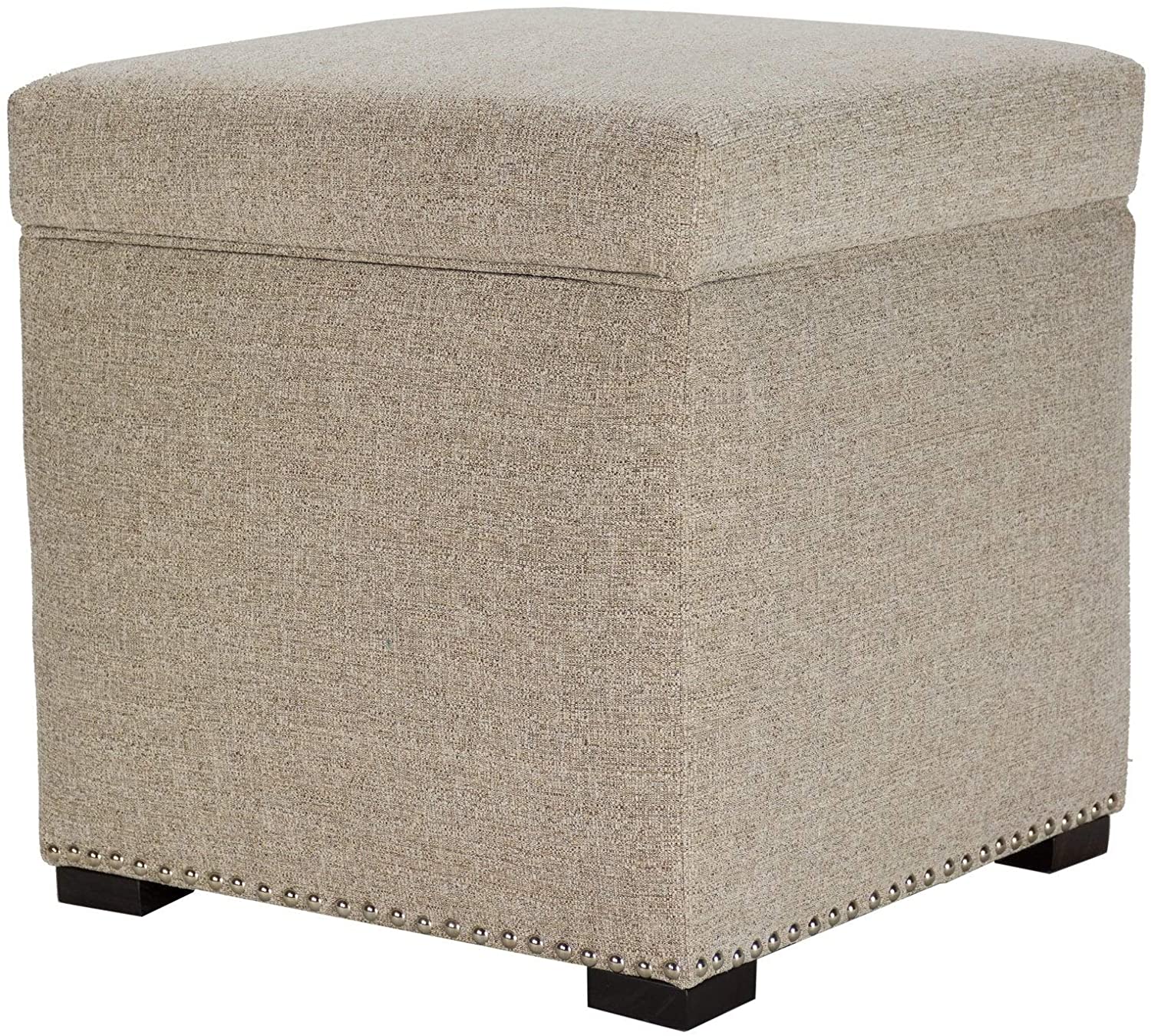 MISC Camel Square Upholstered Nail Trimmed Storage Ottoman Beige Solid Traditional Polyester Wood Finish Nailheads