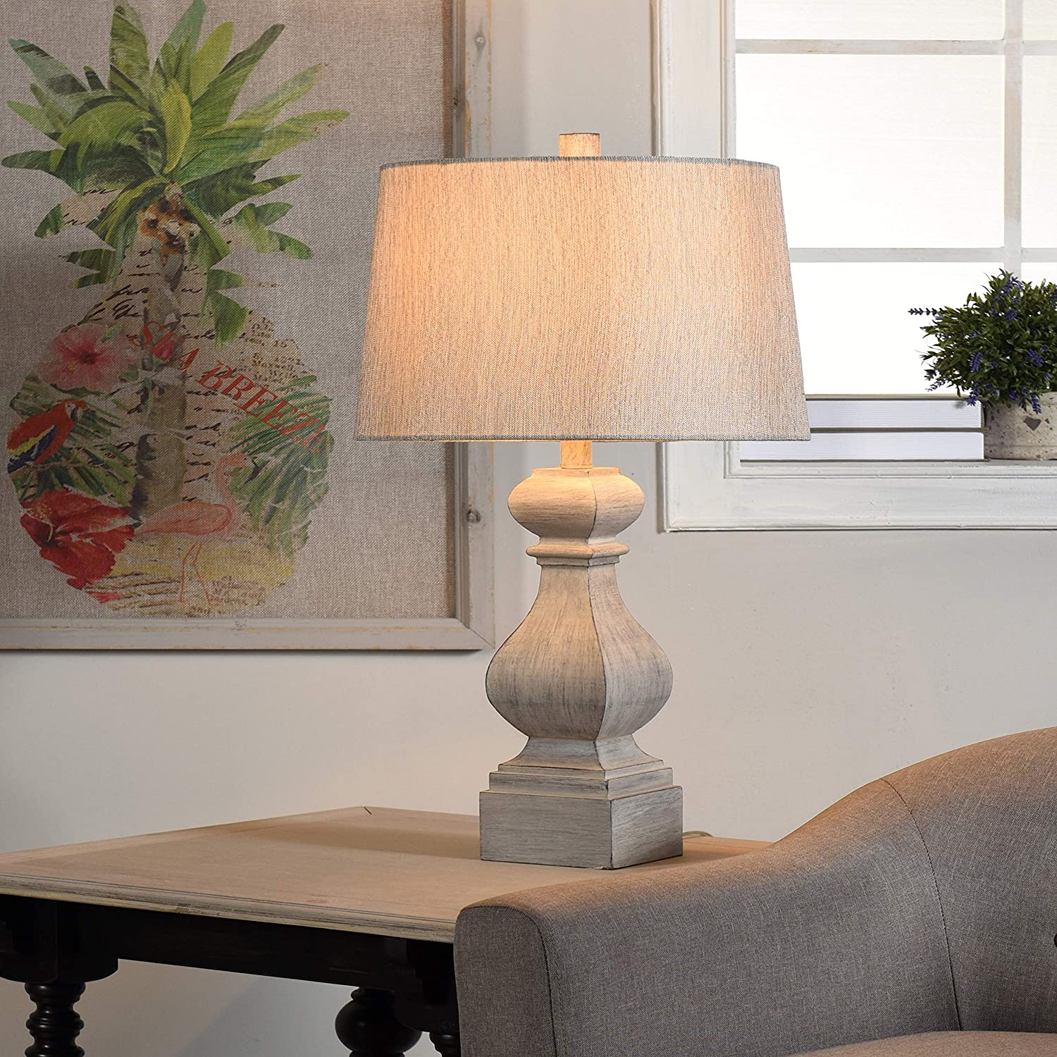 Grey Distressed Turn Table Lamp Transitional
