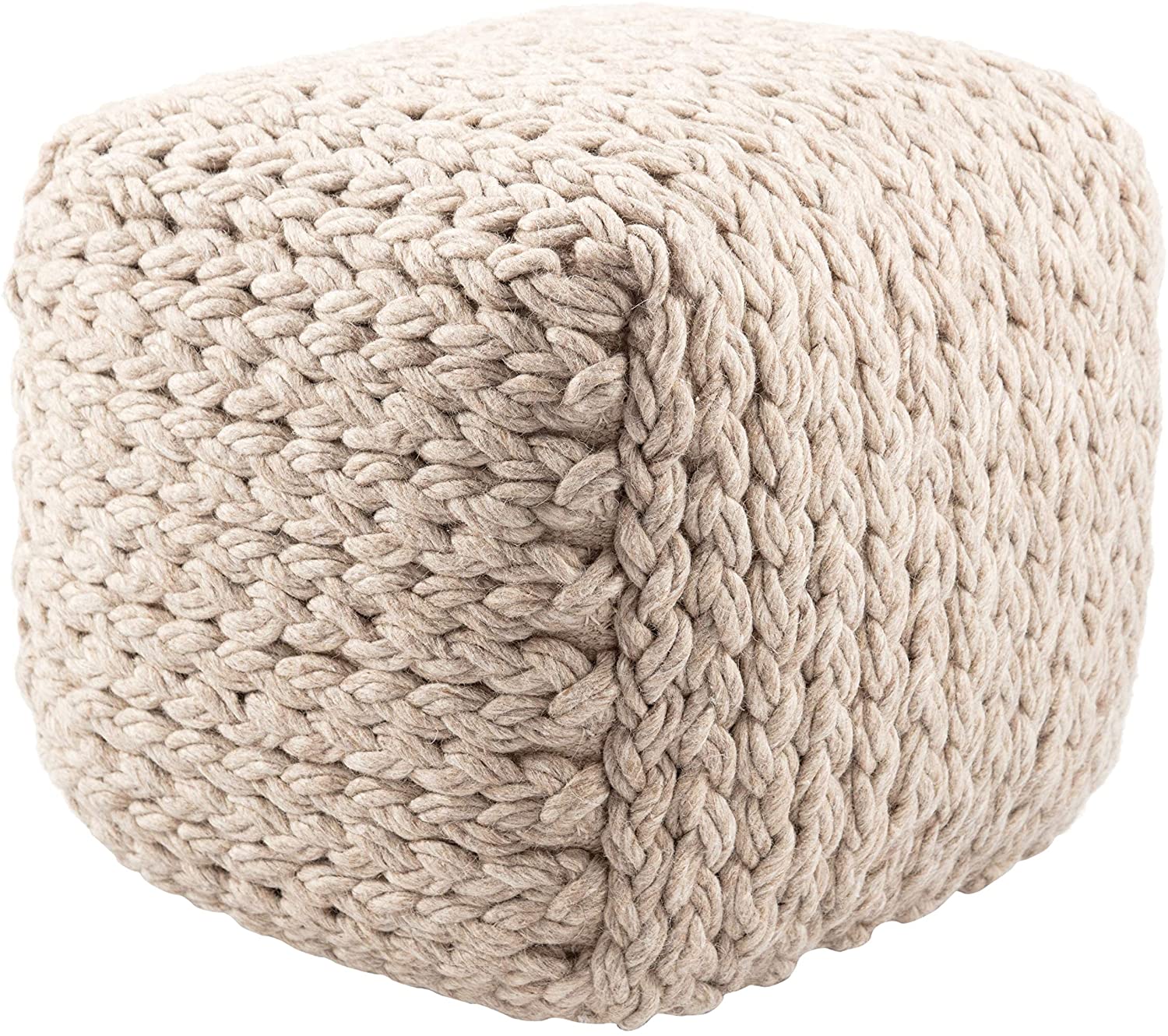 Unknown1 Cream Textured Square Pouf Ivory Scandinavian Synthetic Fiber Single