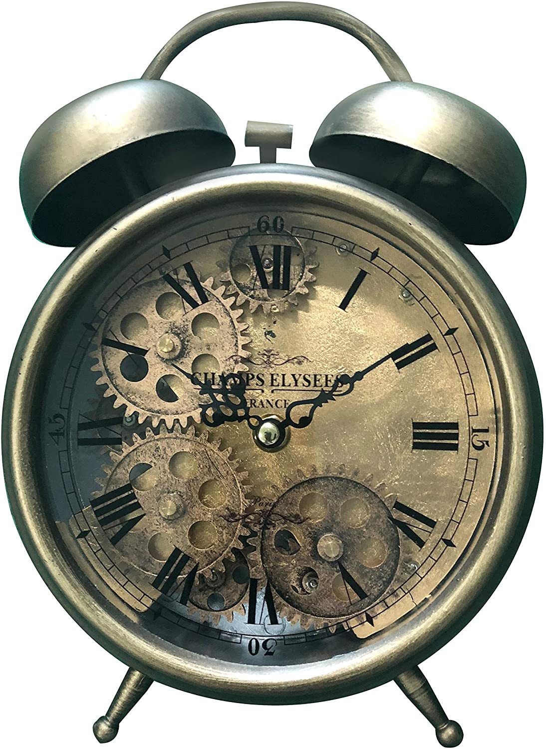 Brass Gear Ii Table Top Clock 10 X 7 5 3 Silver Gold Novelty Metal Finish Nickel Roman Numeral Display