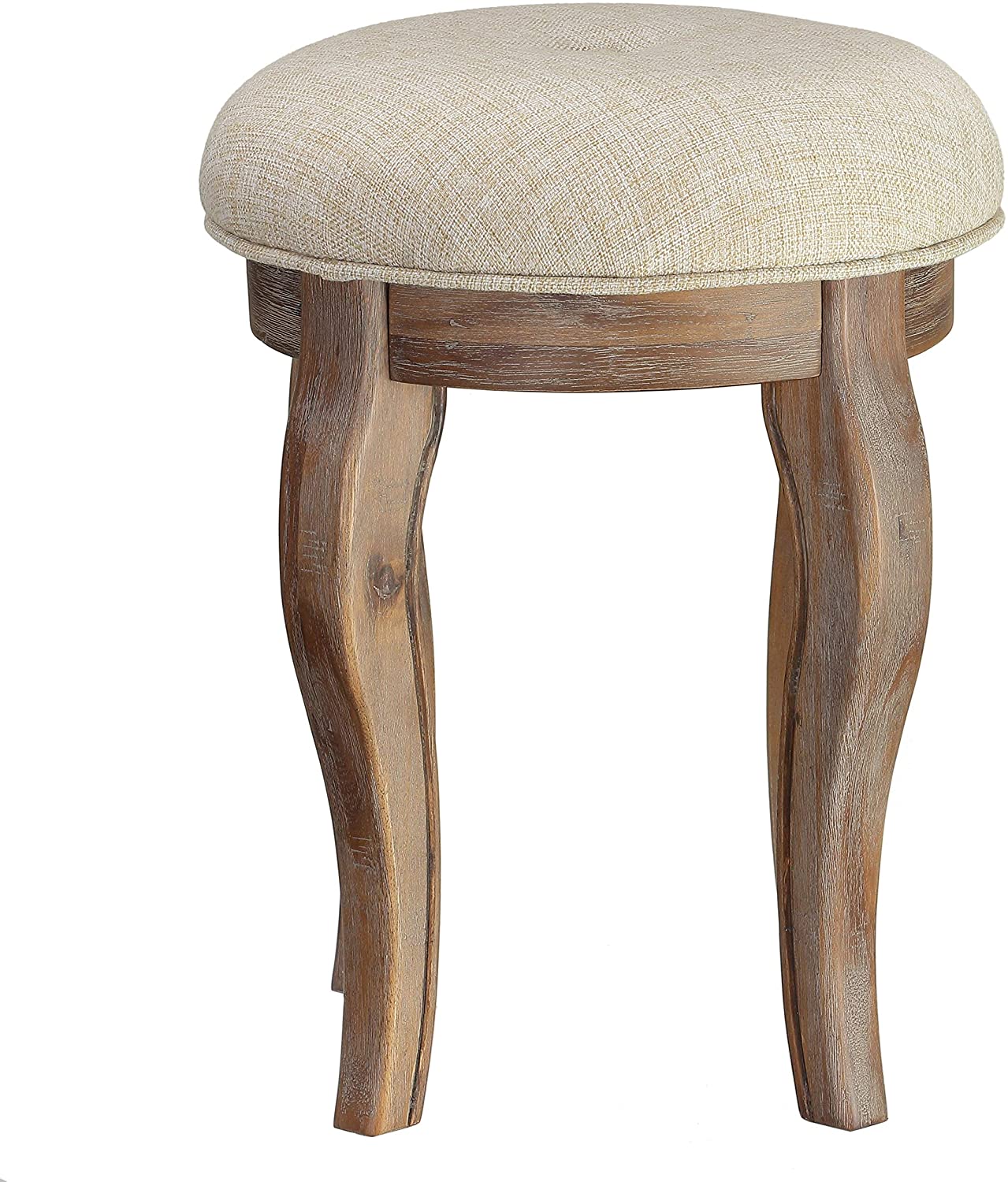 Distressed Grey Round Vanity Stool Beige Casual Solid Fabric