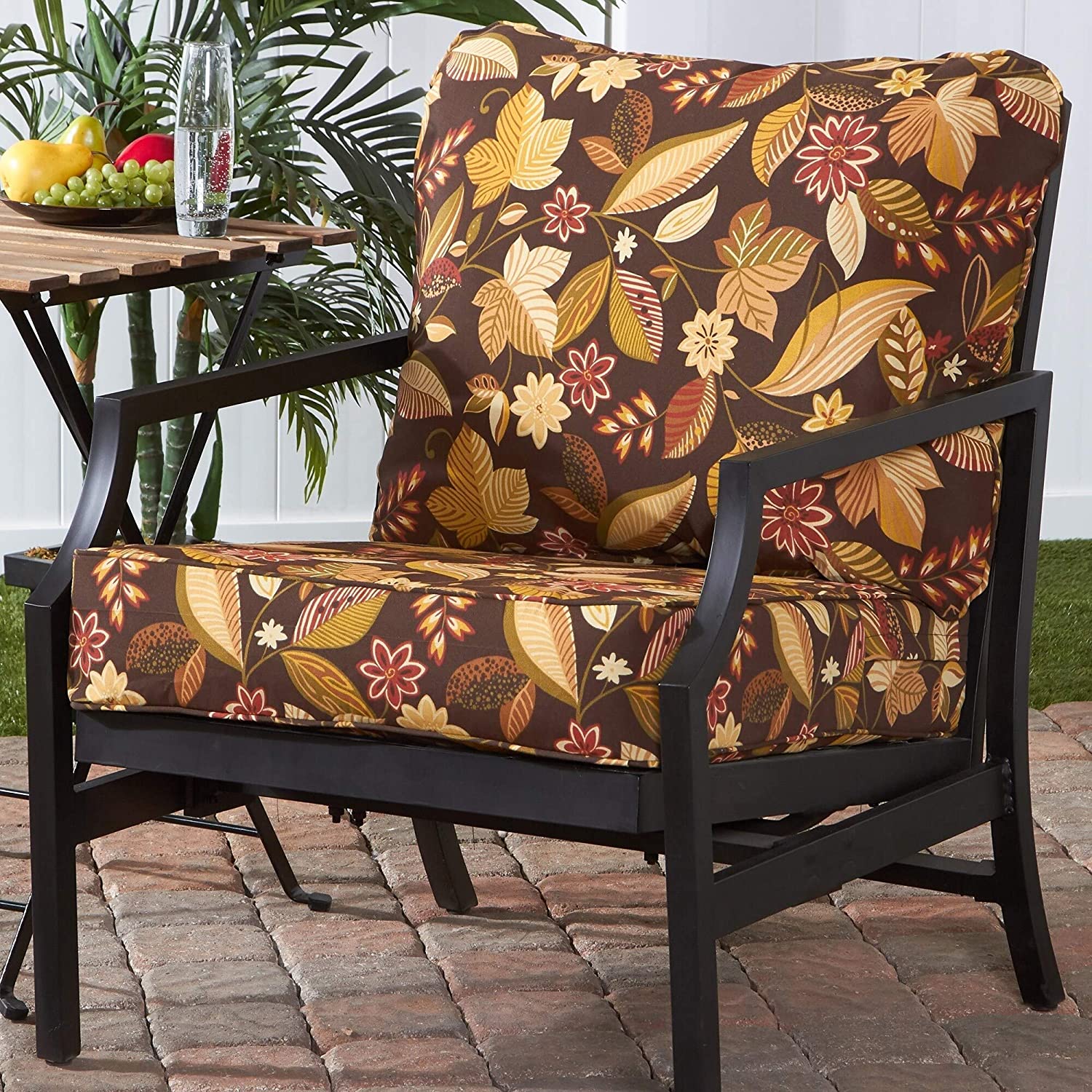 MISC Floral Outdoor 25 inch X 47 inch Deep Seat Cushion Set Brown Polyester Fade Resistant Water