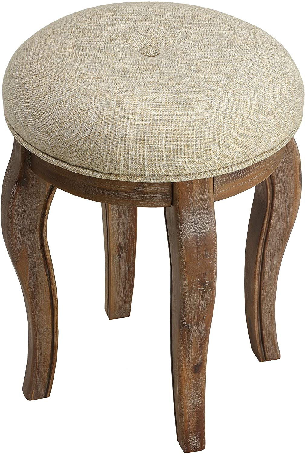 Distressed Grey Round Vanity Stool Beige Casual Solid Fabric