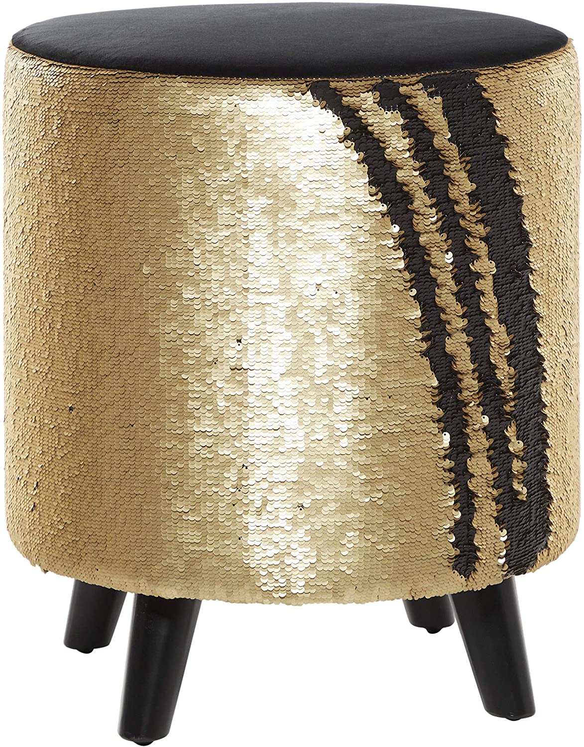 Unknown1 Polyester Gold Black Sequin Accent Stool Wooden Legs 16