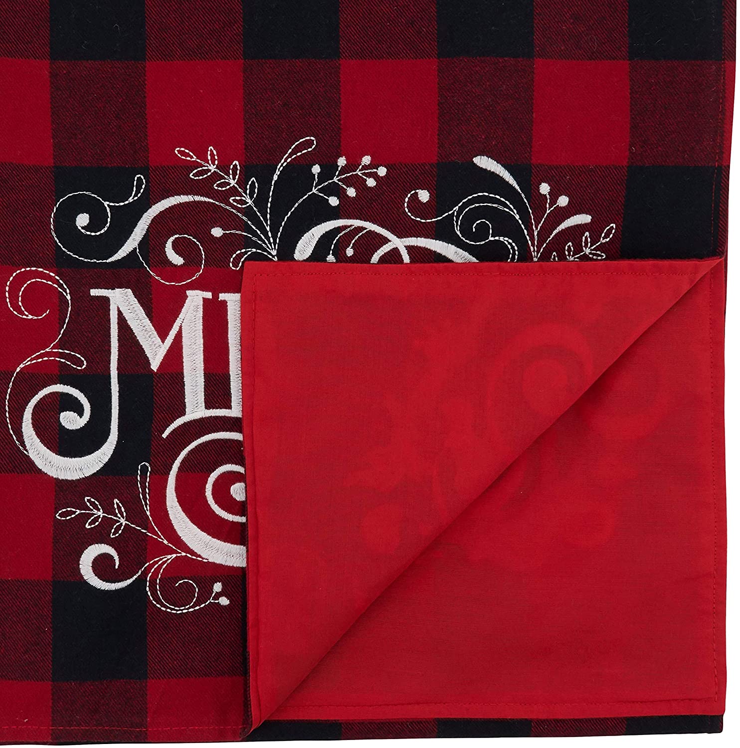 UKN Buffalo Plaid Table Runner Merry Design Red Cotton Blend