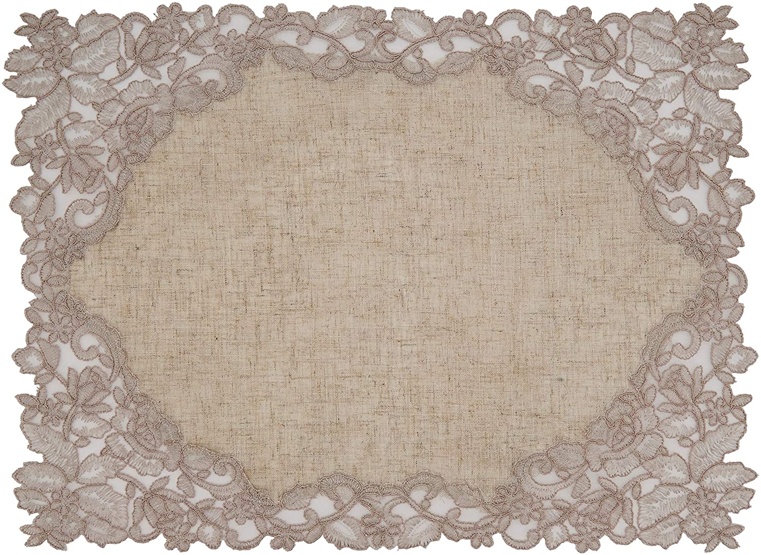 MISC Table Napkin Placemat Set Lace Embroidered Design (1 Placemat Napkin) Tan Oblong Square Polyester