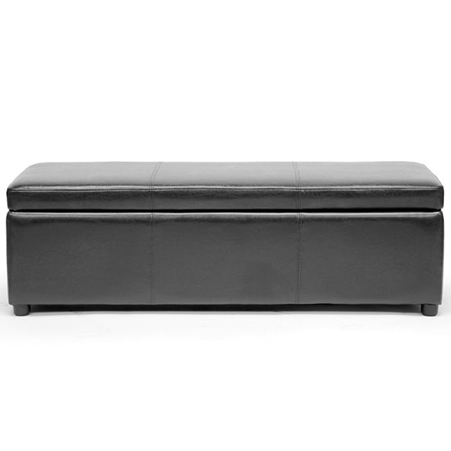 Apalachicola Black Bonded Leather Storage Bench Ottoman Modern Contemporary Solid Rectangle