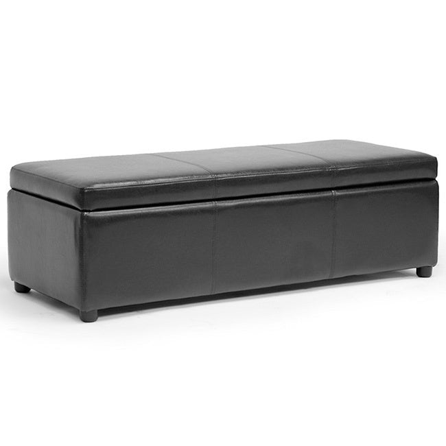 Apalachicola Black Bonded Leather Storage Bench Ottoman Modern Contemporary Solid Rectangle