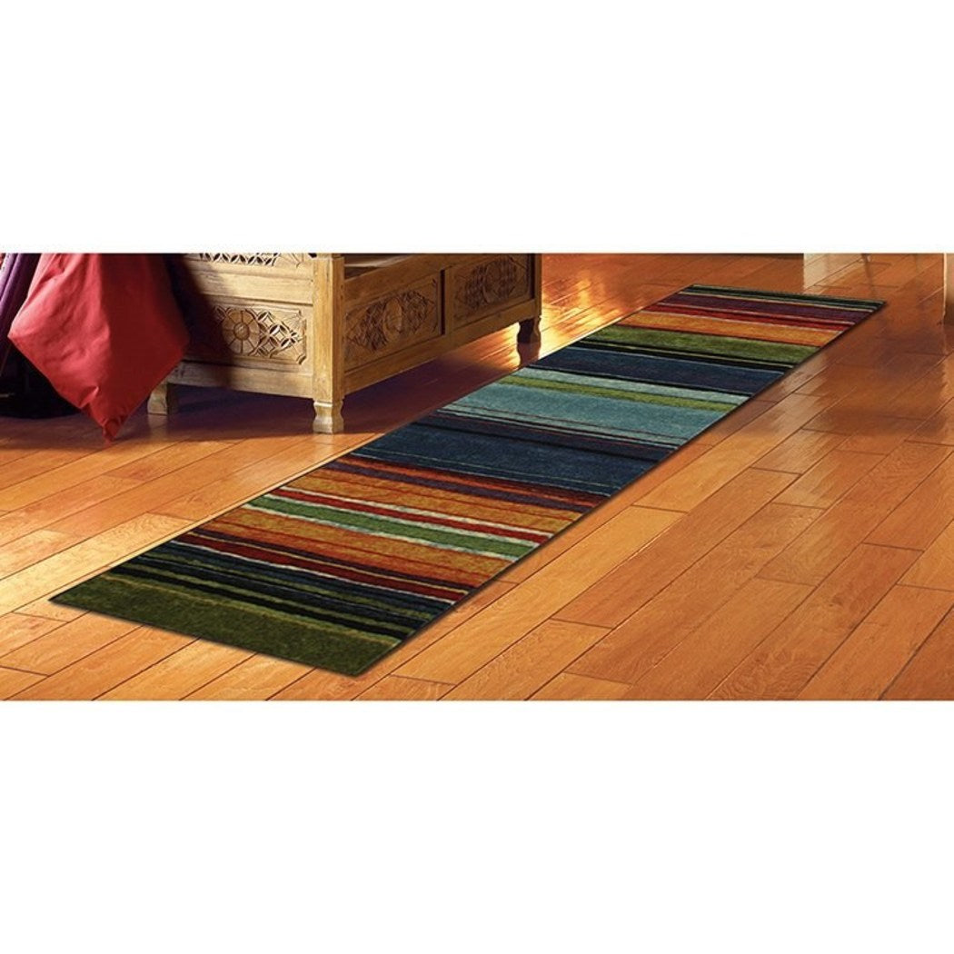 Native Rainbow Striped Runner Rug Colored Hallway Entrance Way Tribal Colors Southwest Carpet Long Narrow Skinny Black Blue Green Orange Purple Red