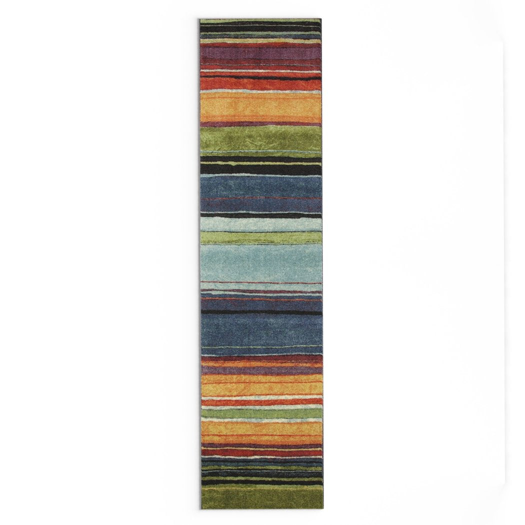 Native Rainbow Striped Runner Rug Colored Hallway Entrance Way Tribal Colors Southwest Carpet Long Narrow Skinny Black Blue Green Orange Purple Red