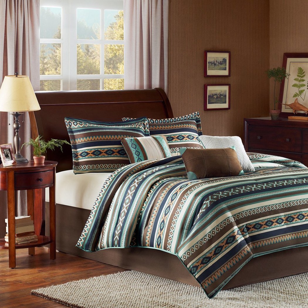 Southwest Comforter Set Native American Southwestern Bedding Horizontal Tribal Stripes Geometric Motifs Lodge Indian Themed Pattern Aztec Western