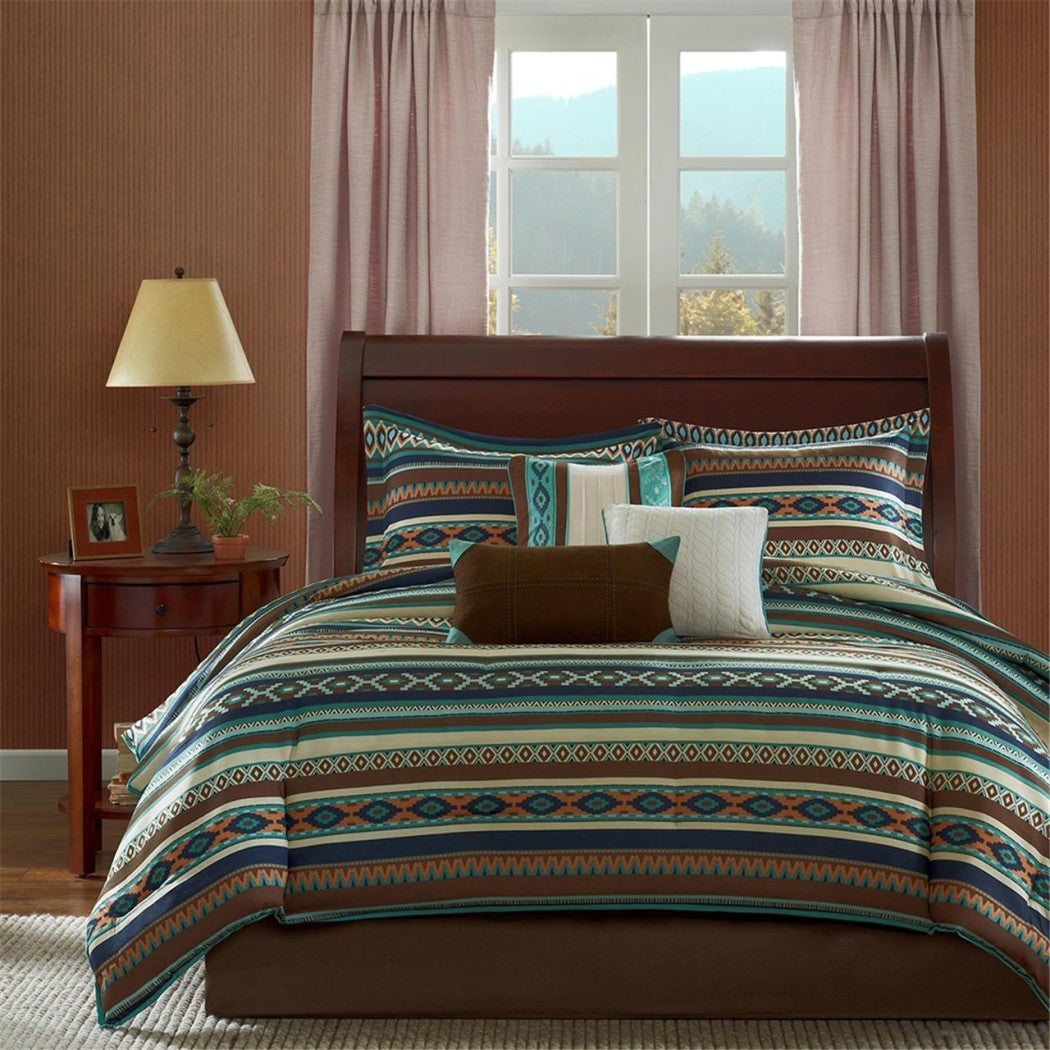 Southwest Comforter Set Native American Southwestern Bedding Horizontal Tribal Stripes Geometric Motifs Lodge Indian Themed Pattern Aztec Western