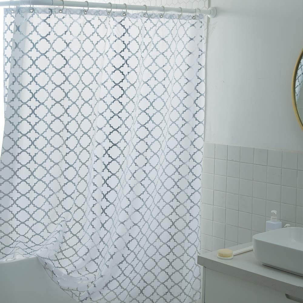 White Striped Fabric Shower Curtain for Bathroom