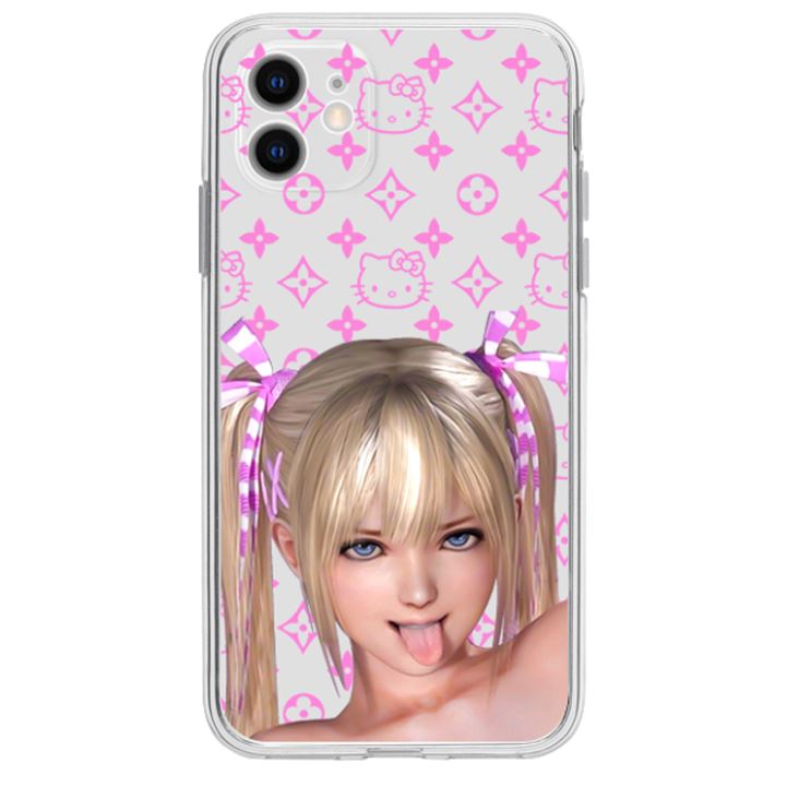 Cute Girl Cartoon Pink Pattern Rubber Iphone Cover Case
