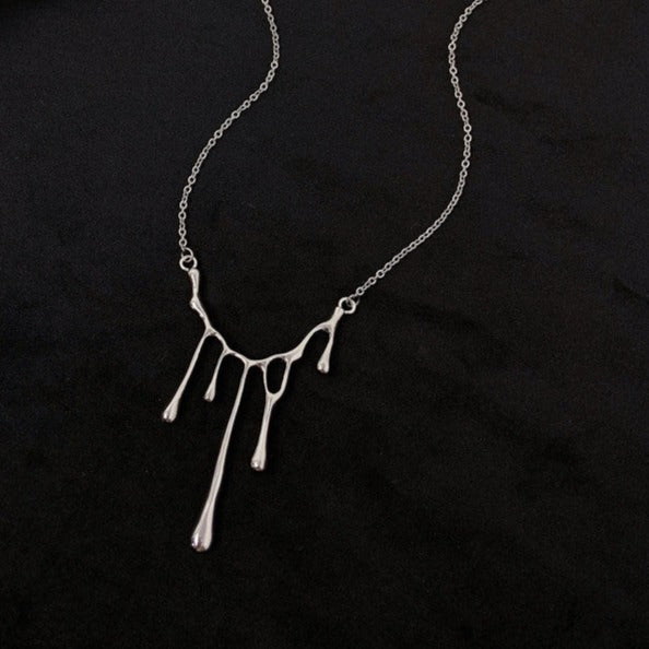 Dripping Liquid Egirl Silver Metal Chain Necklace