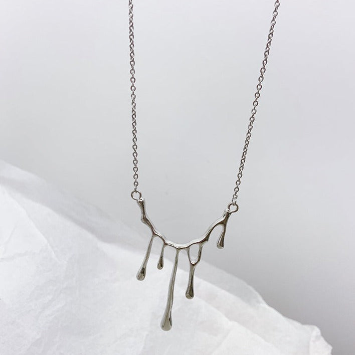Dripping Liquid Egirl Silver Metal Chain Necklace