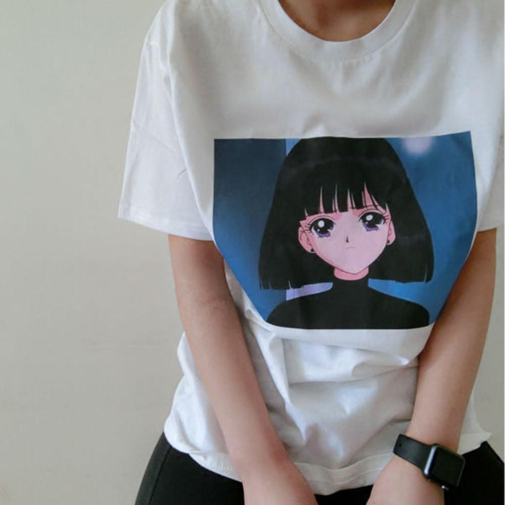Sale Aesthetic Saturn Girl Anime Print T-Shirt
