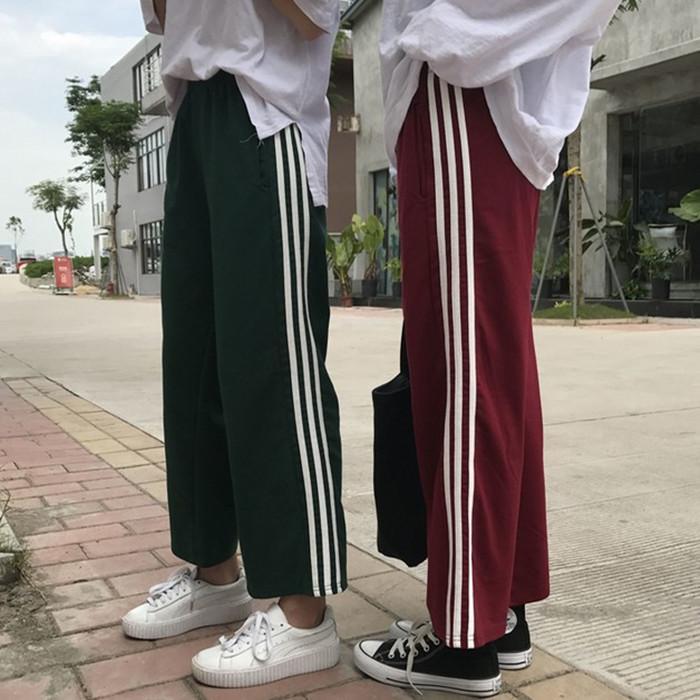 Sale Basic Colors Sportish Side Lines Unisex Grunge Oversized Pants