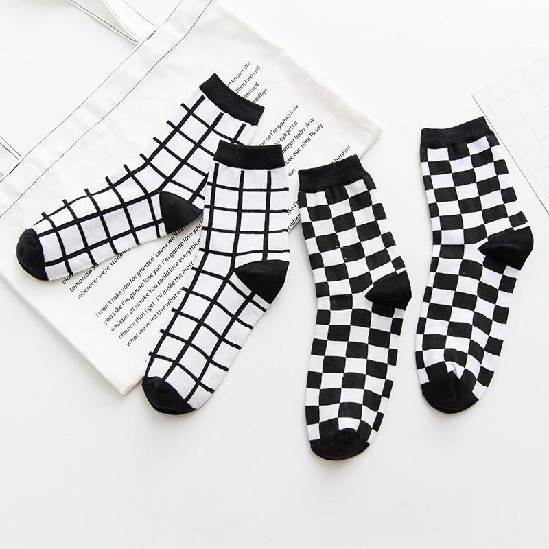 Sale Checkered Grid Black White Minimal Socks