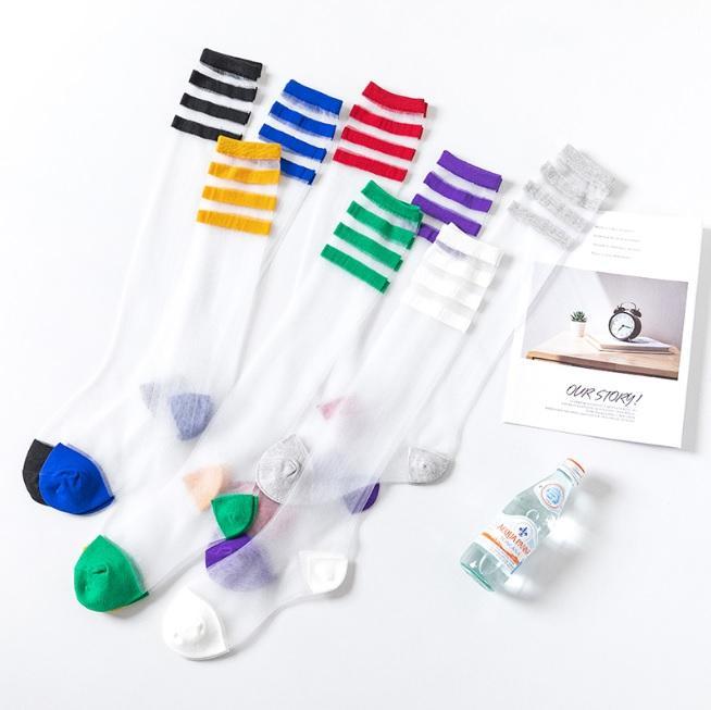 Sale Colorful Aesthetic Knee-High Thin Transparent Socks