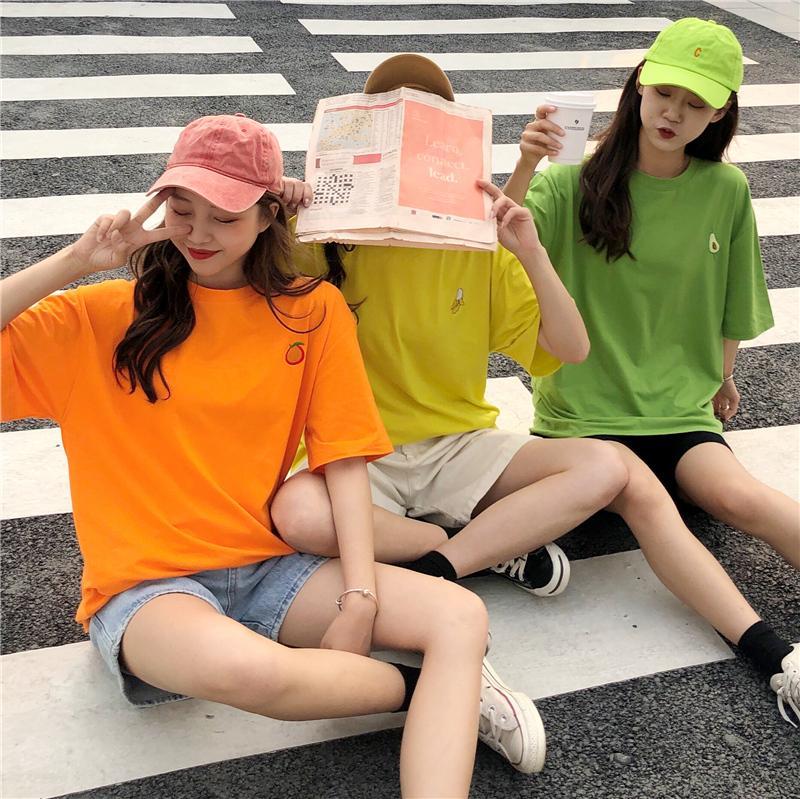 Sale Colorful Fruits Embroideries Oversized T-Shirt