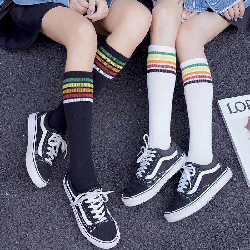 Sale Colorful Stripes Teenage Fashion Ribbed High Socks