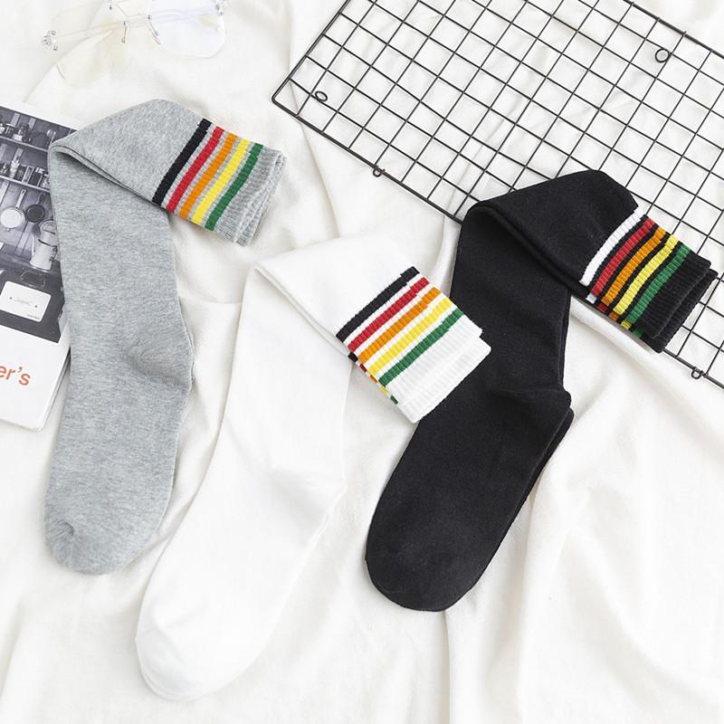 Sale Colorful Stripes Teenage Fashion Ribbed High Socks
