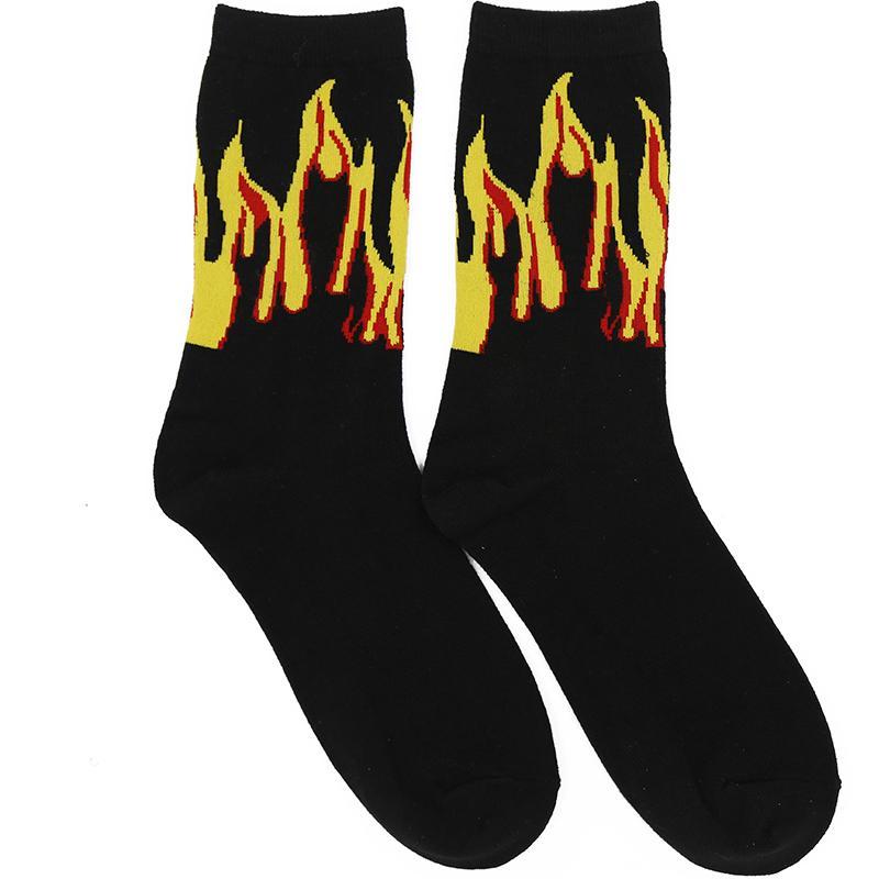 Sale Fire Flame Ankle Long Black Cotton Socks