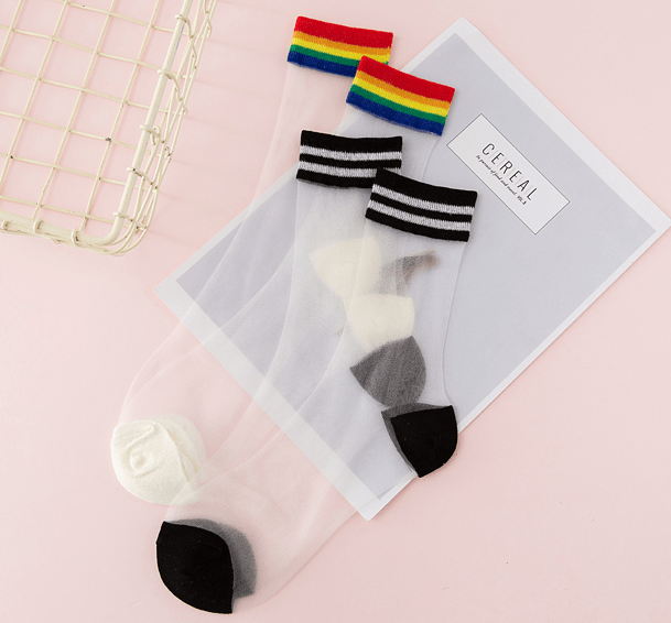 Sale High Ankle Transparent Rainbow Edge Socks