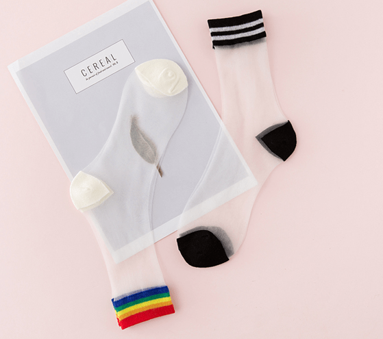 Sale High Ankle Transparent Rainbow Edge Socks