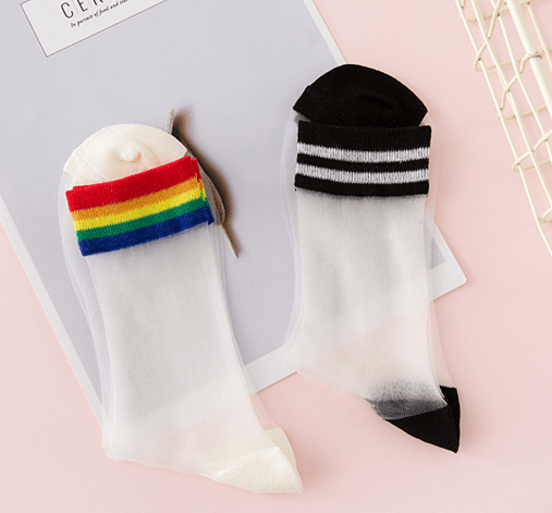 Sale High Ankle Transparent Rainbow Edge Socks