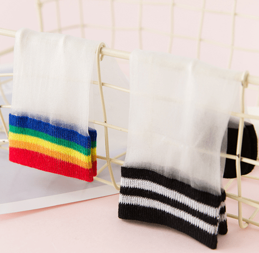 Sale High Ankle Transparent Rainbow Edge Socks
