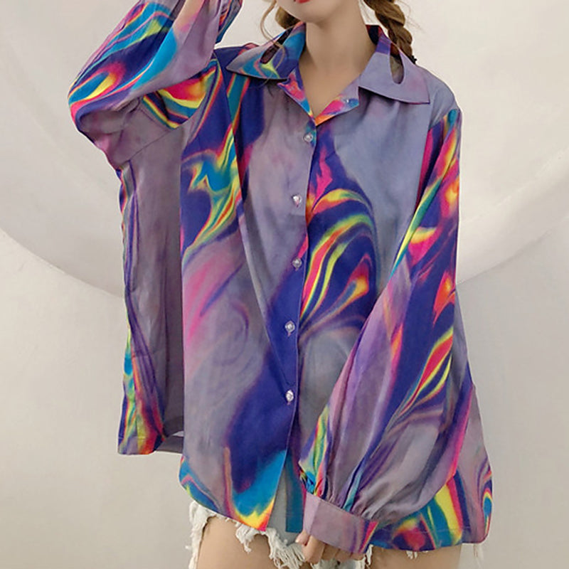 Sale Holographic Laser Long Sleeved Oversized Shirt