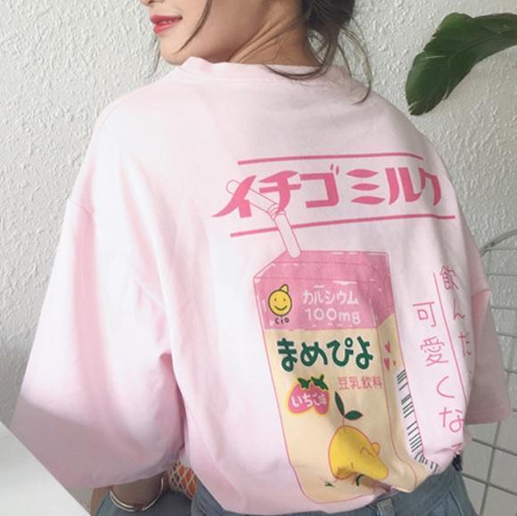 Sale Juicy Lemonade Back Print Pink Oversized Aesthetic Kawaii T-Shirt