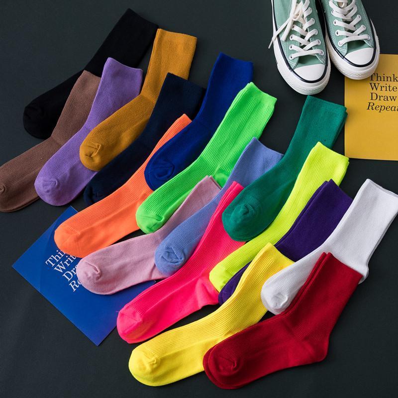 Sale Kawaii Basic Ribbed Bright Solid Colors Socks