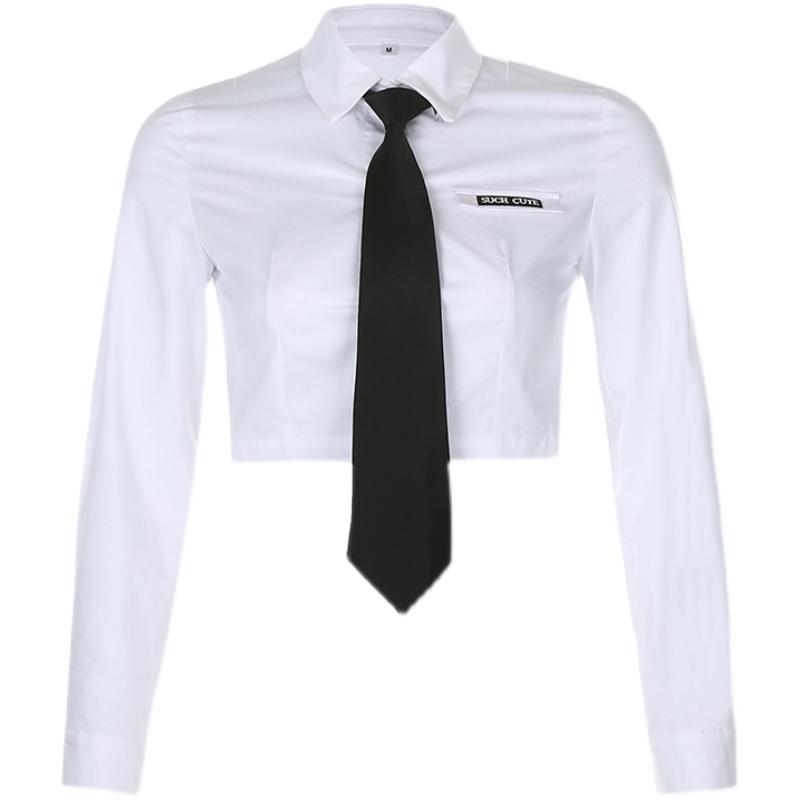 School Outfit White Cropped Shirt With Black Tie