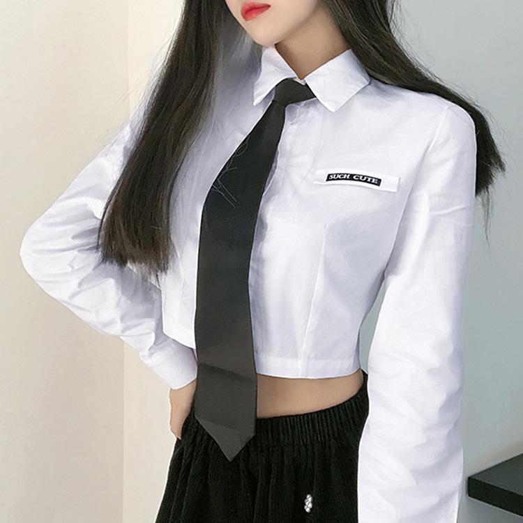 School Outfit White Cropped Shirt With Black Tie