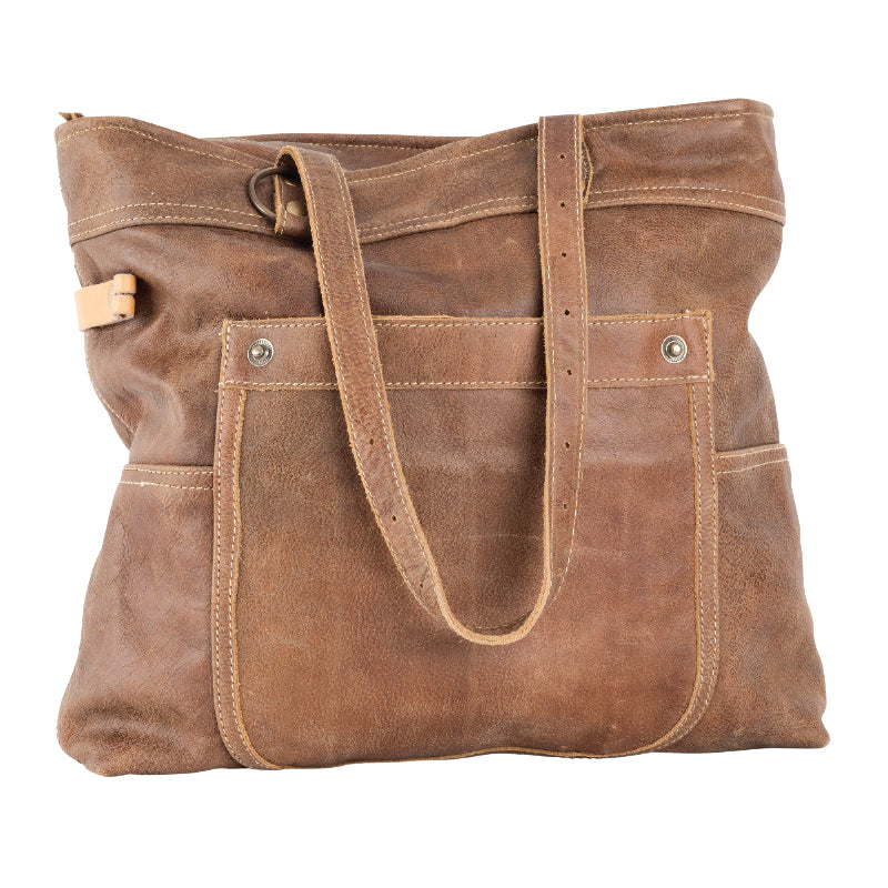 TAN ALL LEATHER SHOULDER BAG TOTE