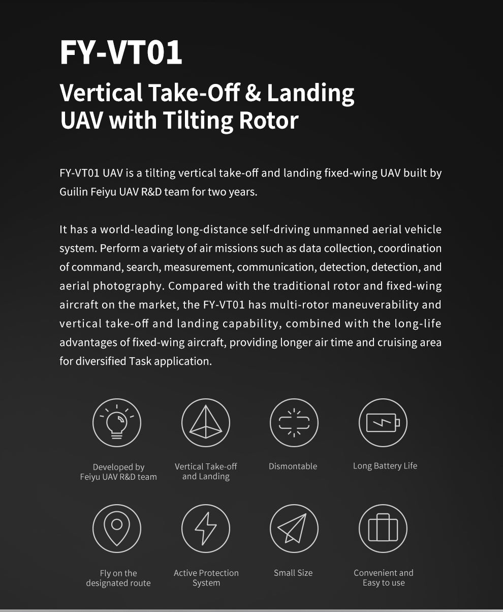 FeiyuTech FY-VT01 Vertical Take-Off & Landing UAV with Tilting Rotor Overview