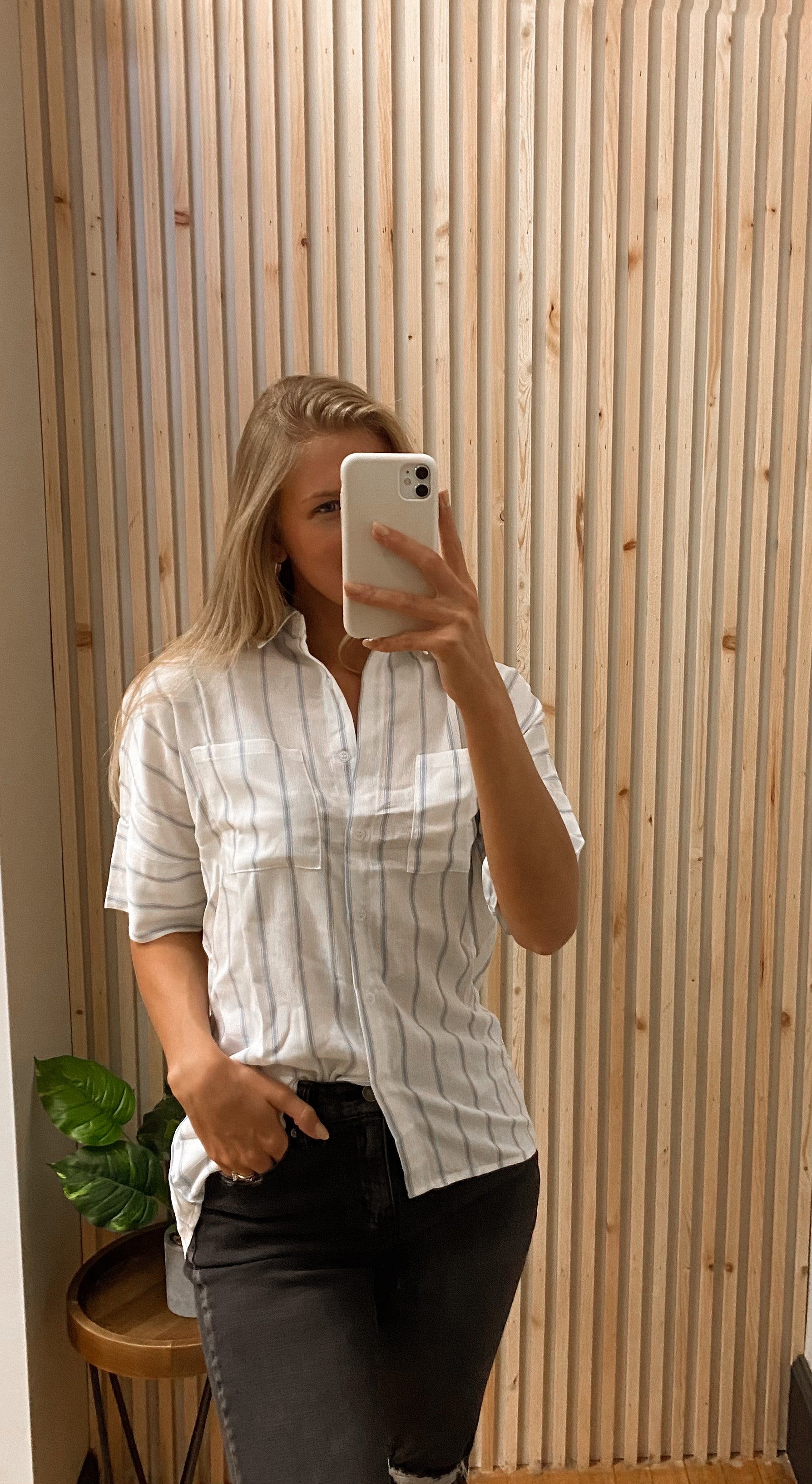 Sky Blue Pocketed Striped Shirt