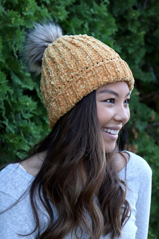 Panache Chenille Cable Fleece Lined Hat (Mustard)